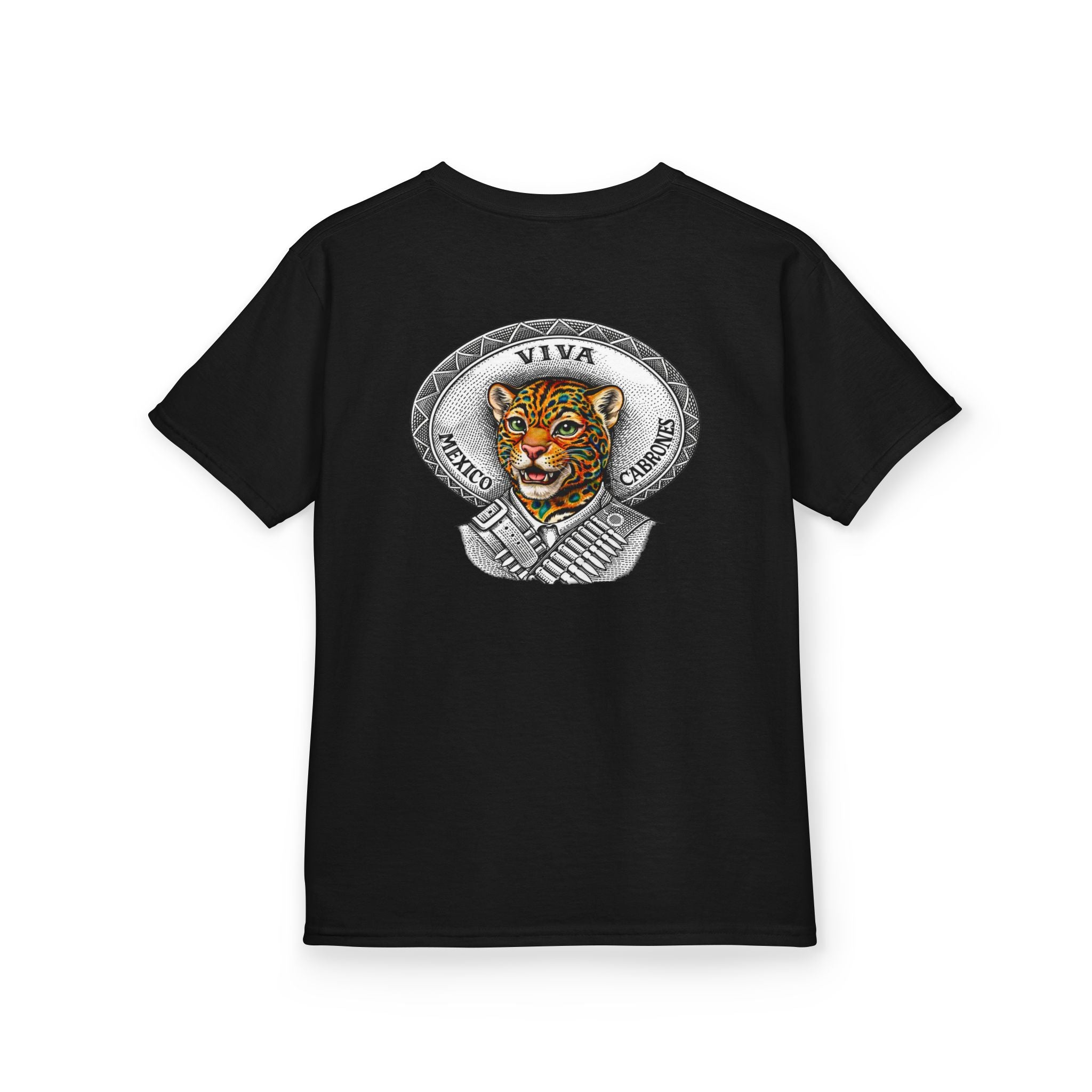Kids "VMC" Viva Mexico Cabrones Sombrero Jag | Back - Print Fitted Cultural Graphic Tee - Jaguar Sol