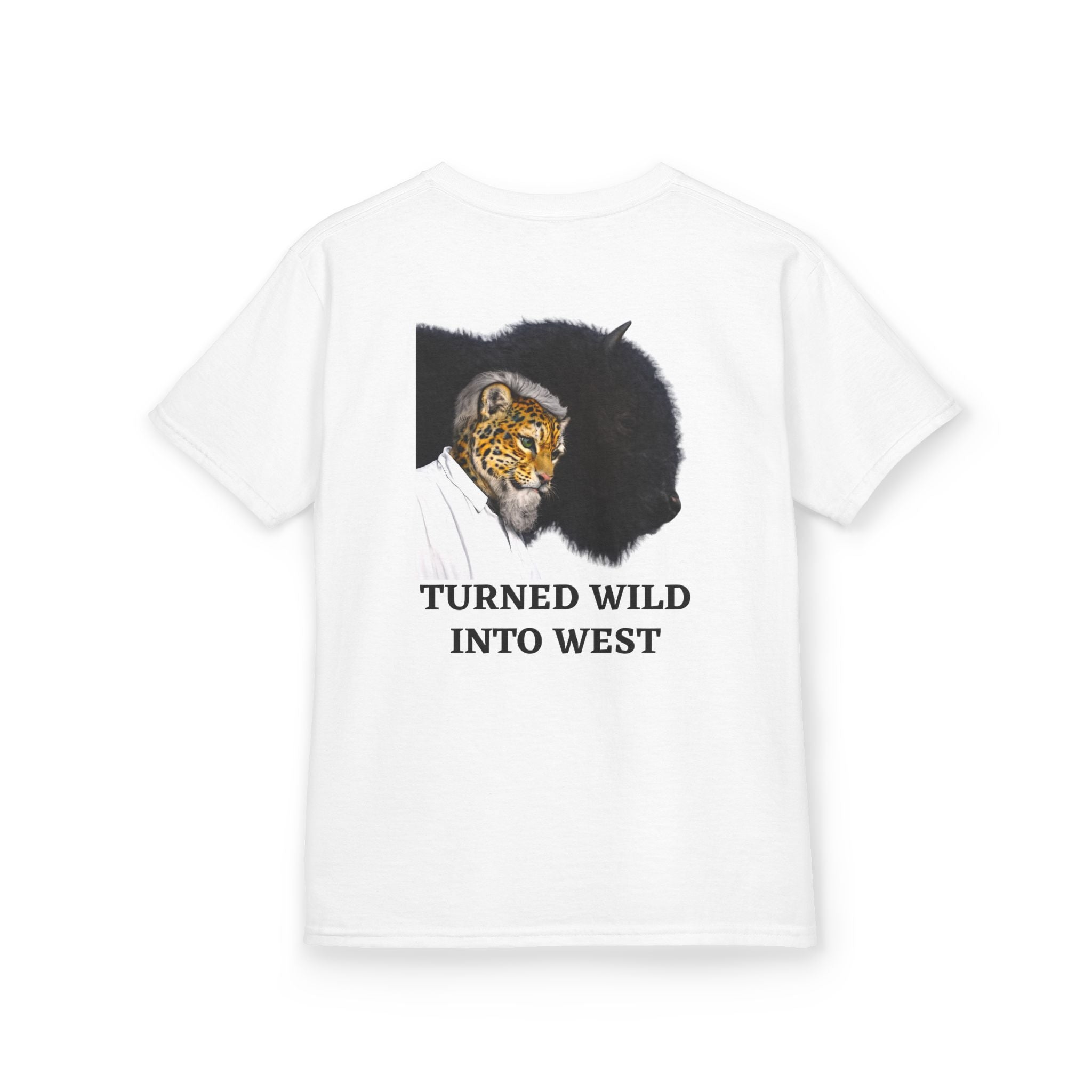 Kids "Turned Wild Into West" Charles Goodnight | Back - Print Fitted Cultural Graphic Tee - Jaguar Sol