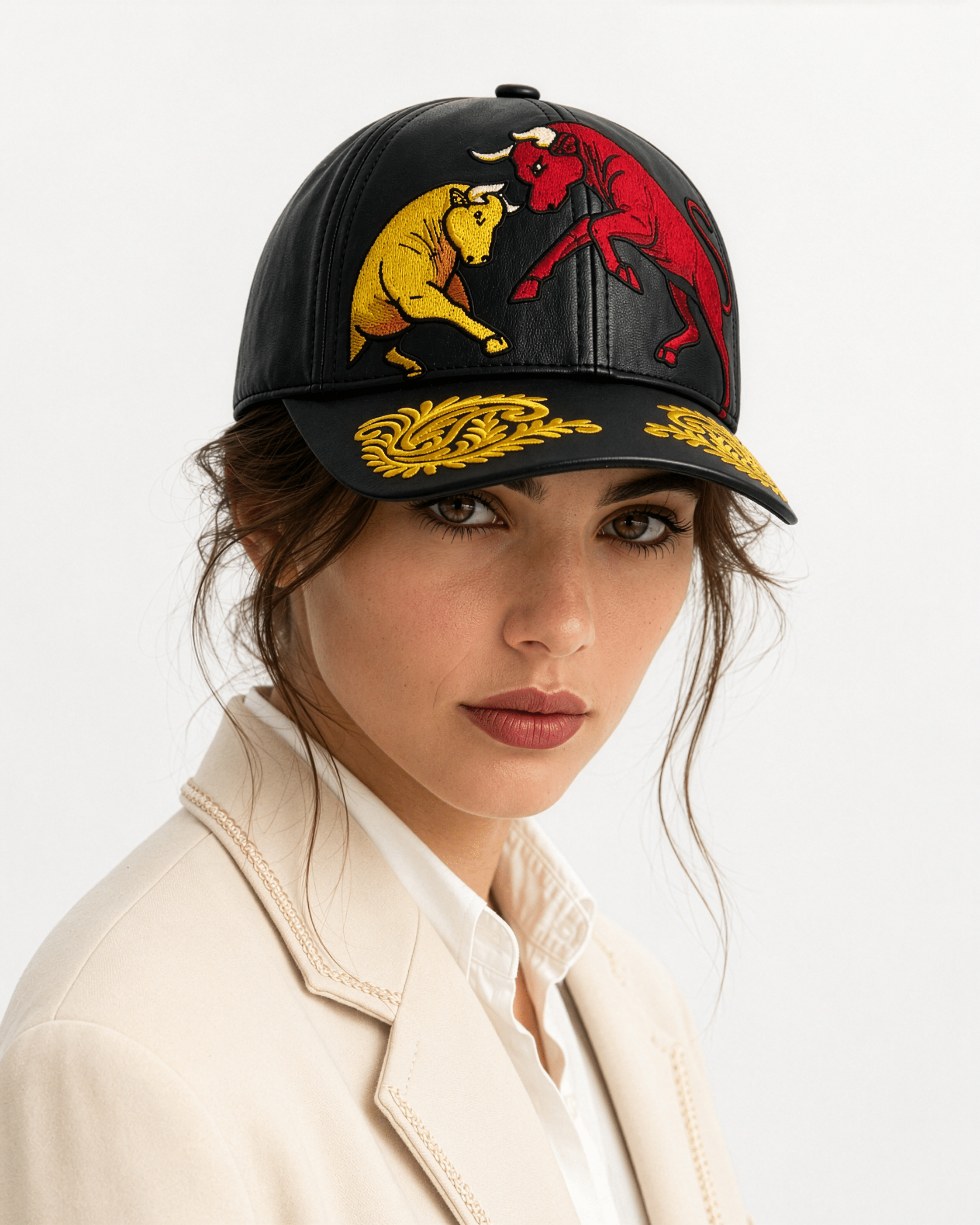 Toro Fight | Leather Premium Embroidered Cap - Jaguar Sol