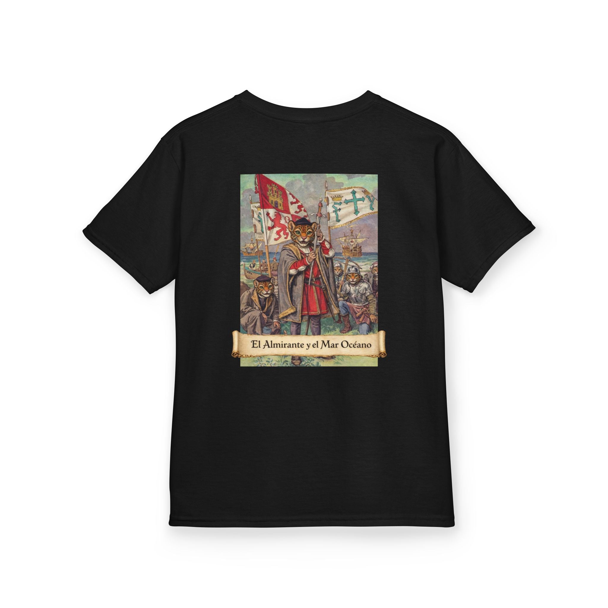 Kids "El Almirante y el Mar Océano" Cristóbal Colón | Back - Print Fitted Cultural Graphic Tee - Jaguar Sol
