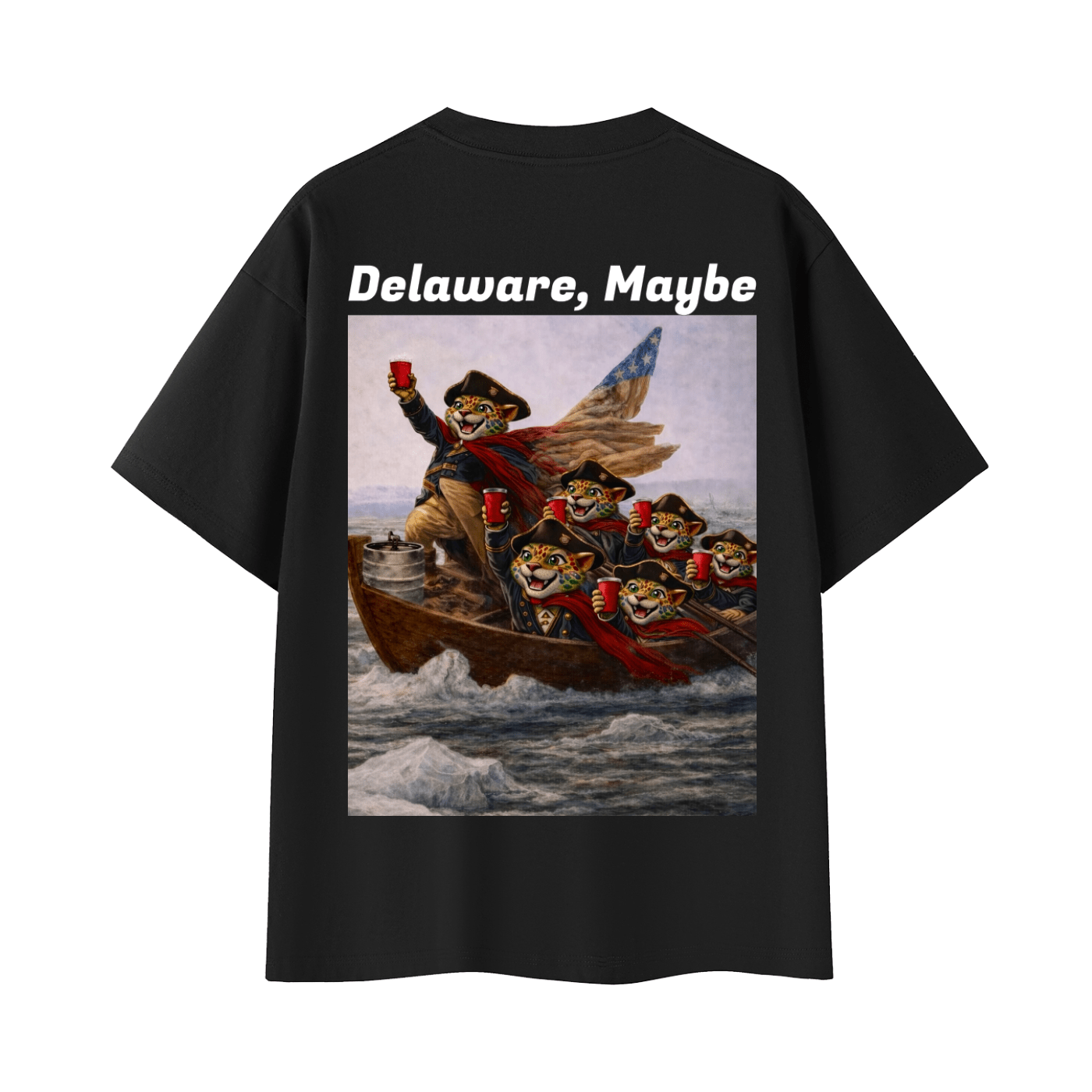 'Delaware, Maybe' George Washington River Crossing | Back - Print Fitted Cultural Graphic Tee - Jaguar Sol
