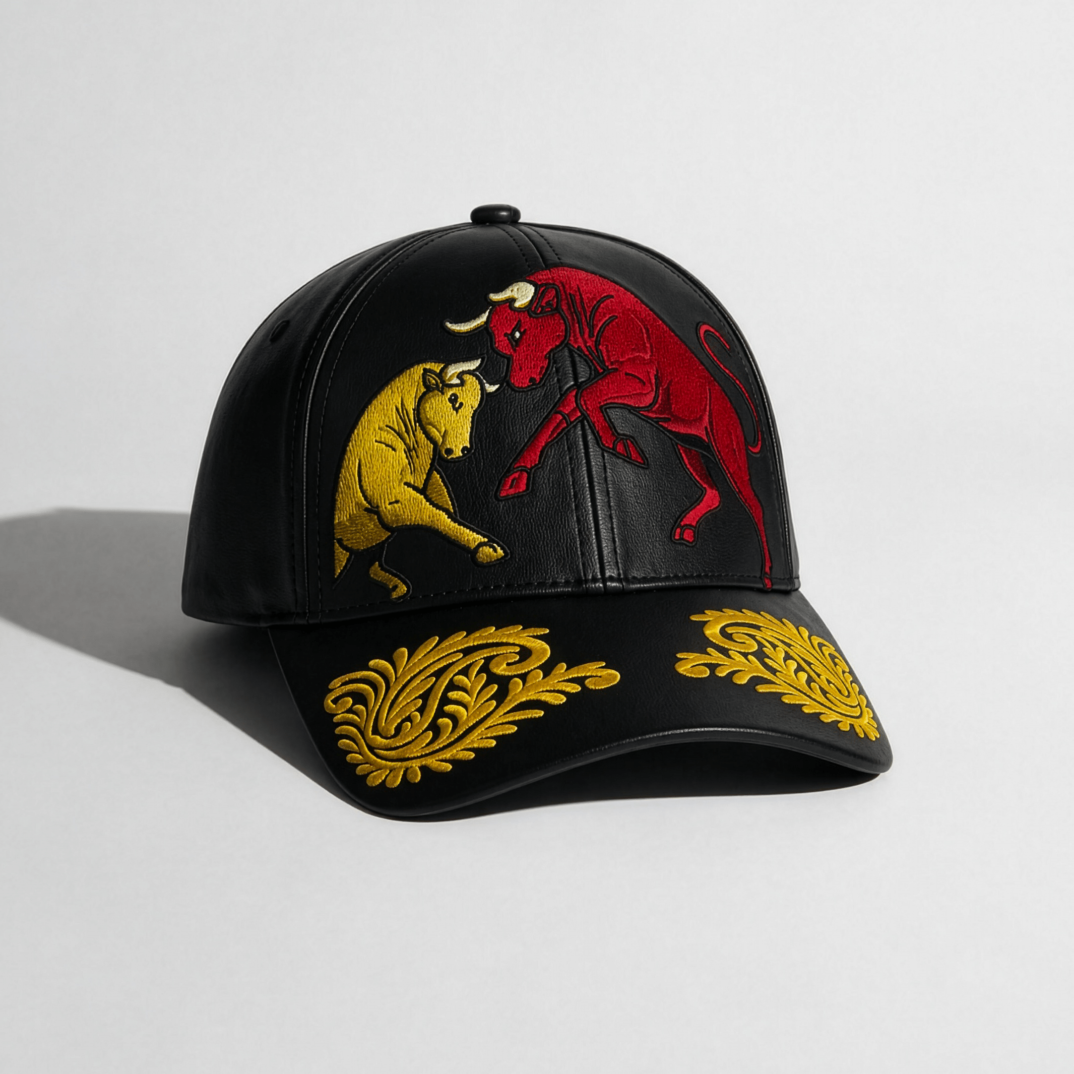 Duelo De Toros | Leather Premium Embroidered Cap - Jaguar Sol