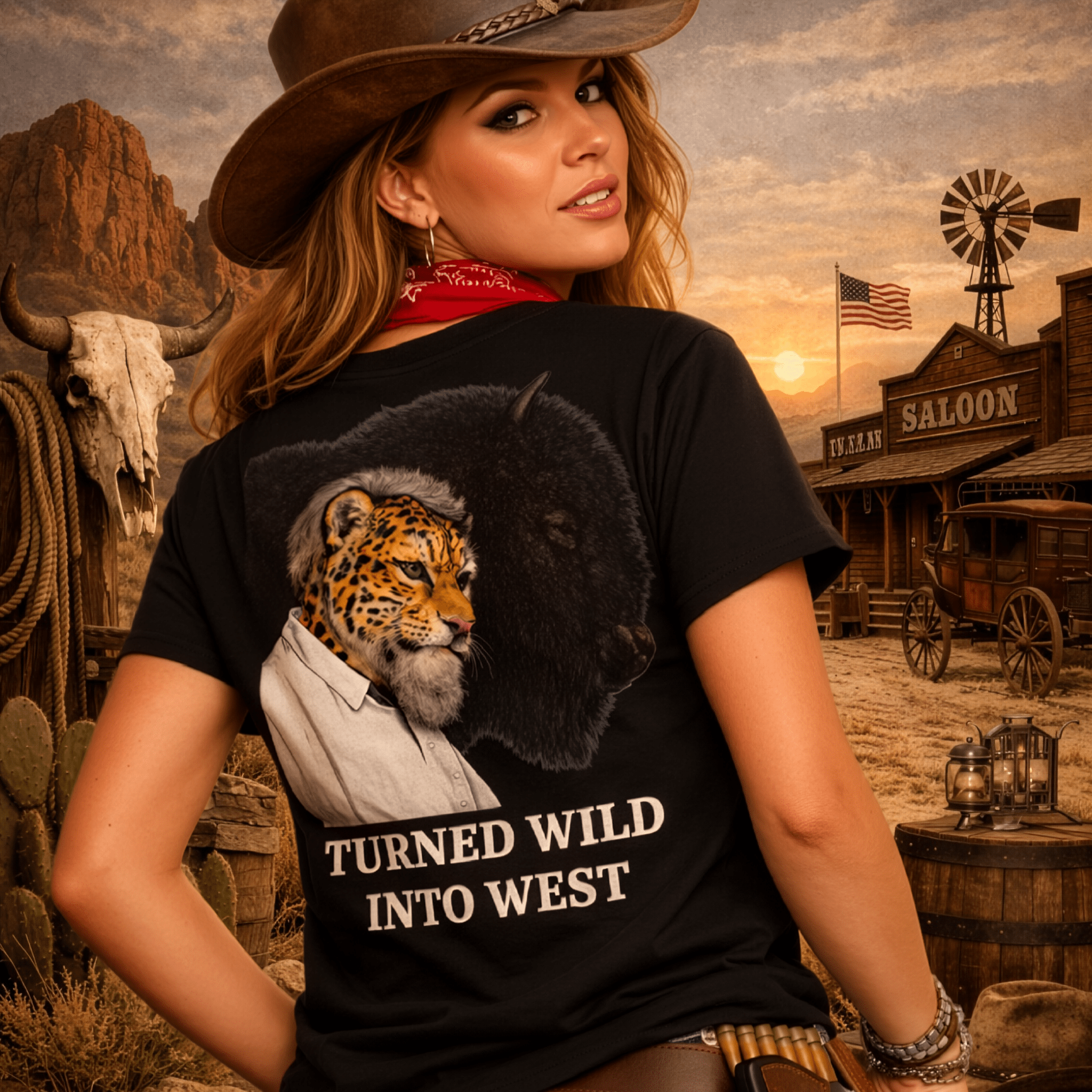 'Turned Wild Into West' Charles Goodnight | Back - Print Graphic Tee - Jaguar Sol