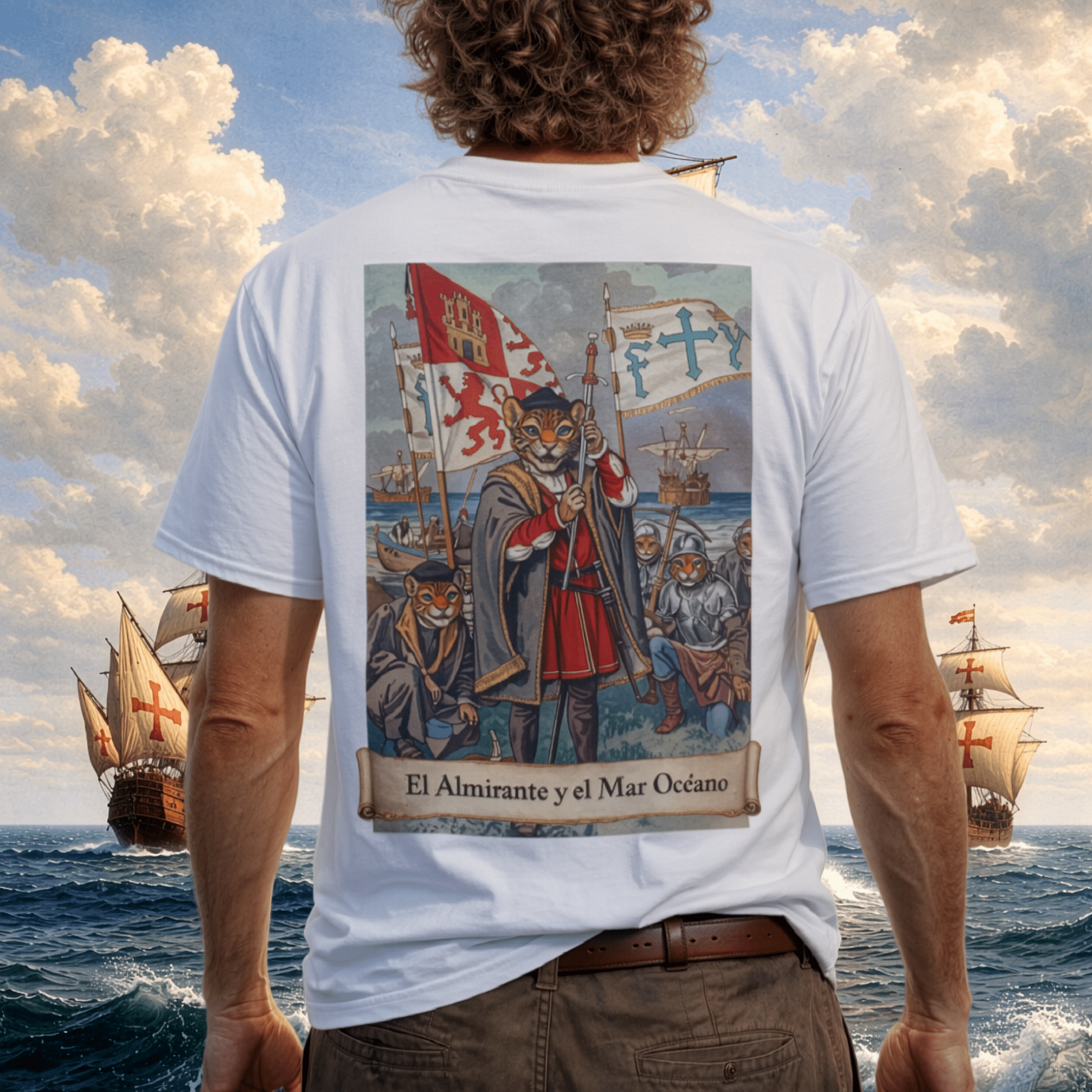 'El Almirante y el Mar Océano' Cristóbal Colón | Back - Print Graphic Tee - Jaguar Sol