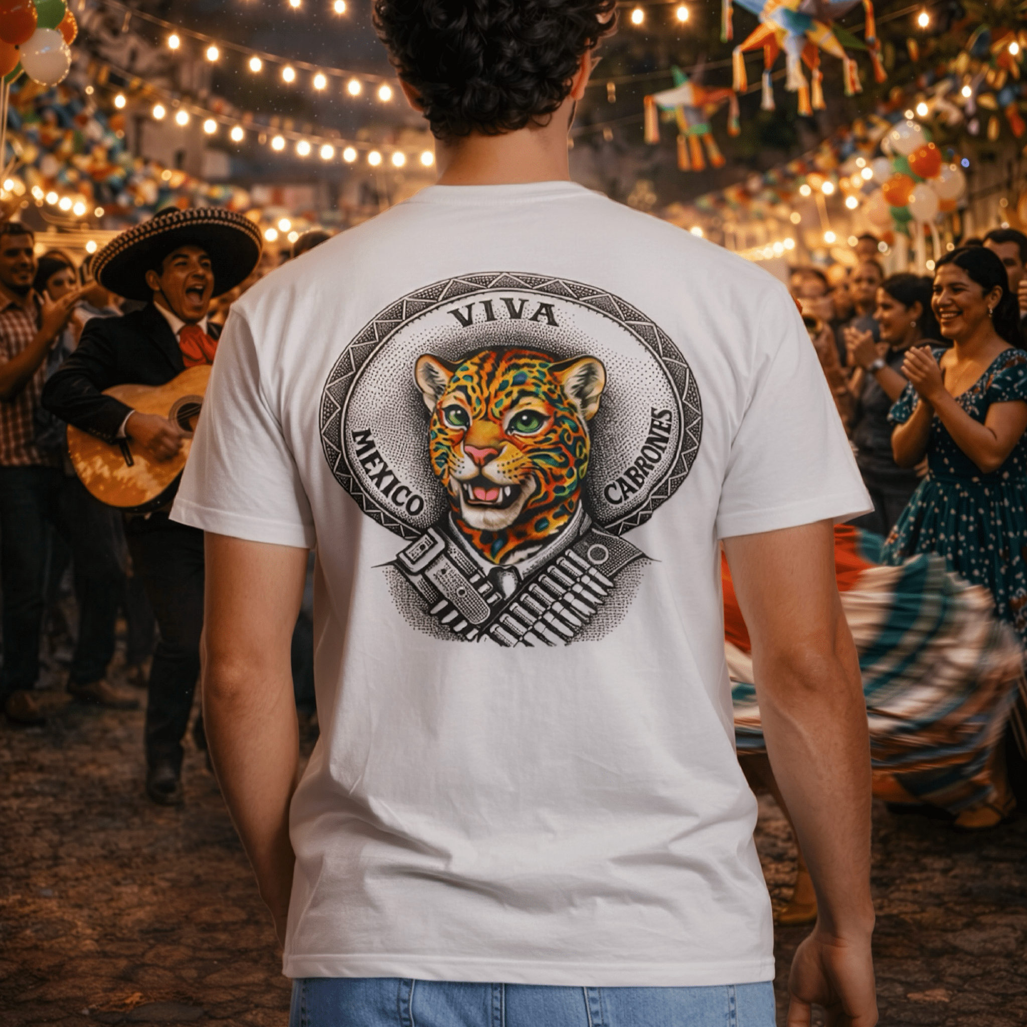 'Viva Mexico Cabrones' VMC Sombrero | Back - Print Graphic Tee - Jaguar Sol