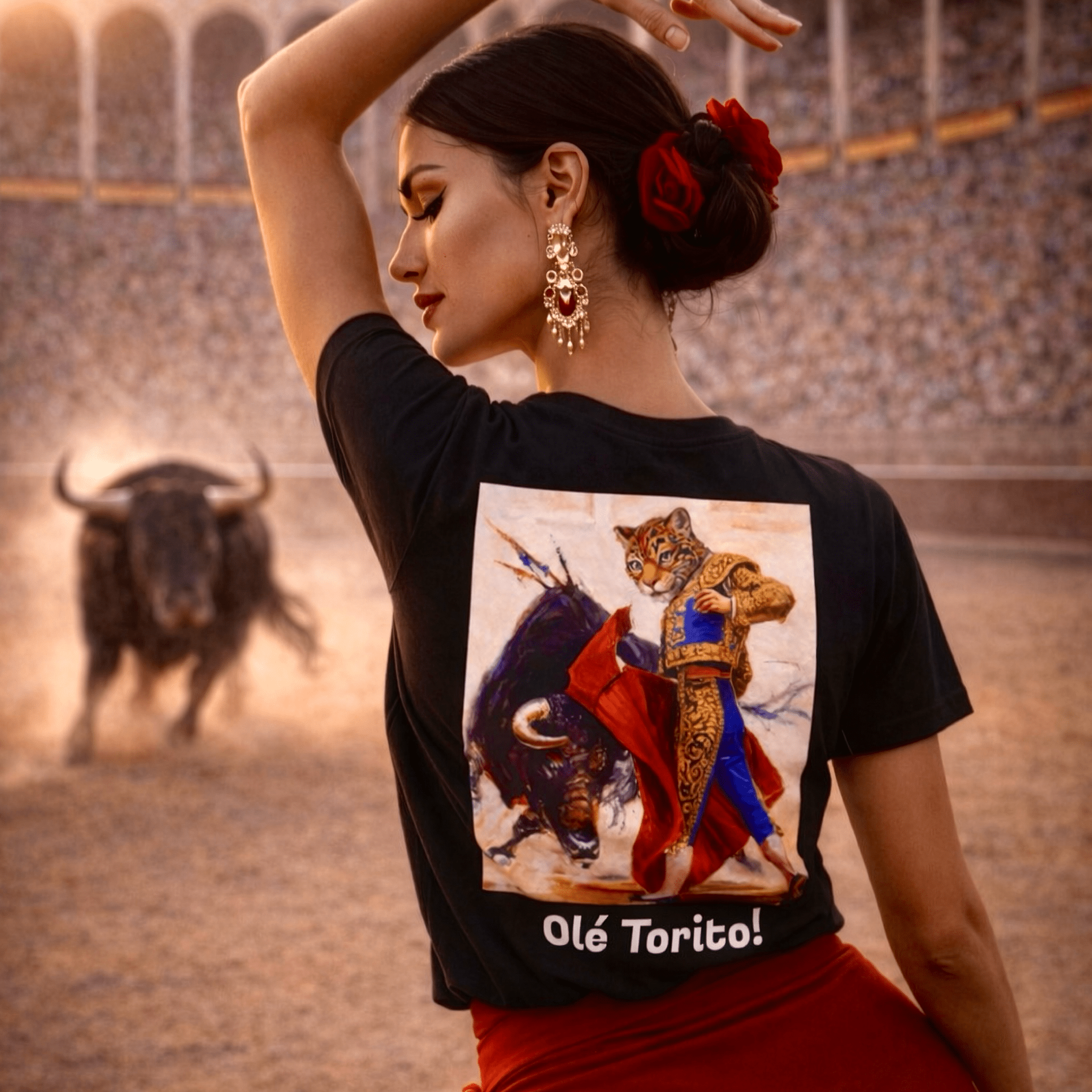 'Olé Torito!' Bullfighter Jaguar | Back - Print Graphic Tee - Jaguar Sol
