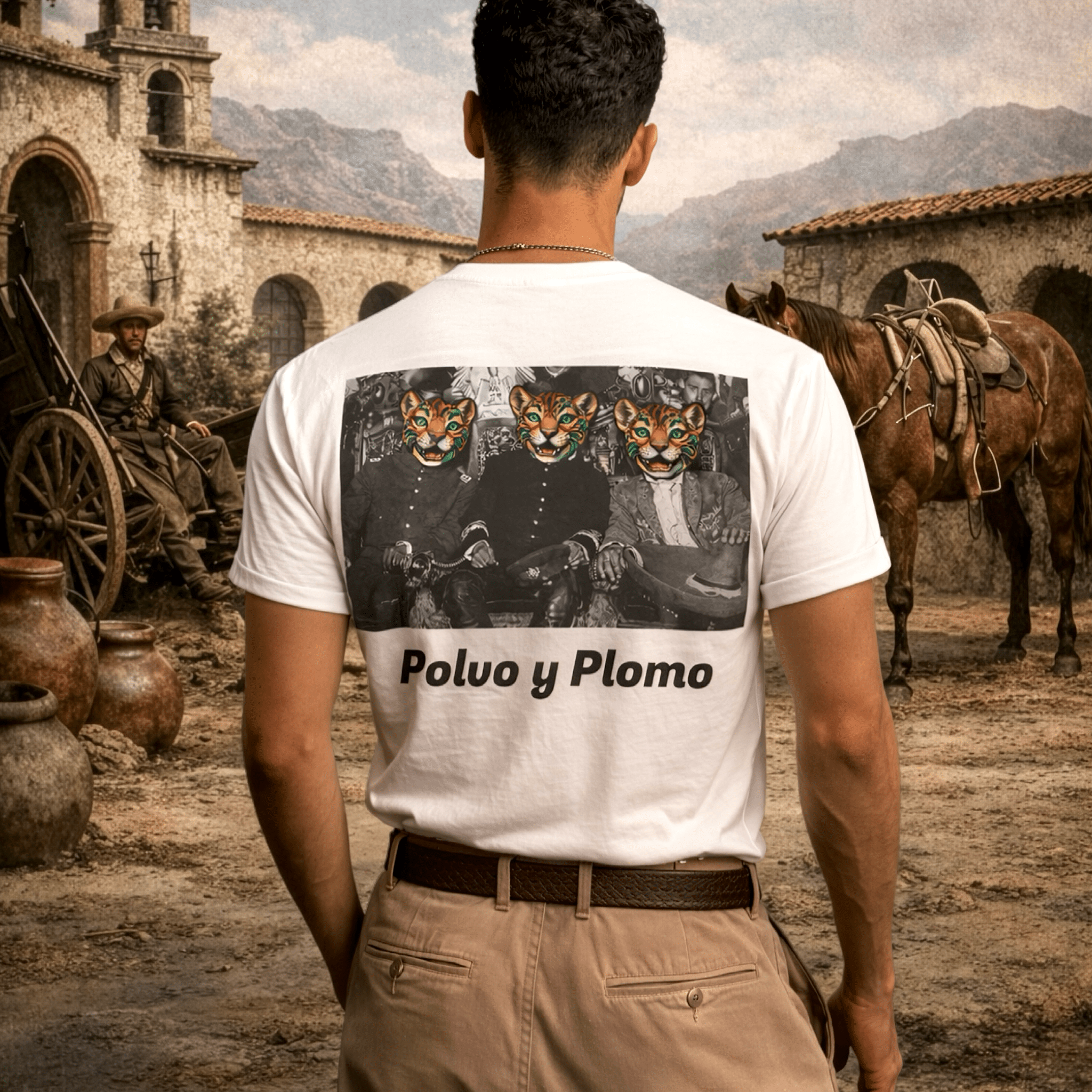 'Polvo y Plomo' Mexican Revolution Pancho Villa | Back - Print Graphic Tee - Jaguar Sol