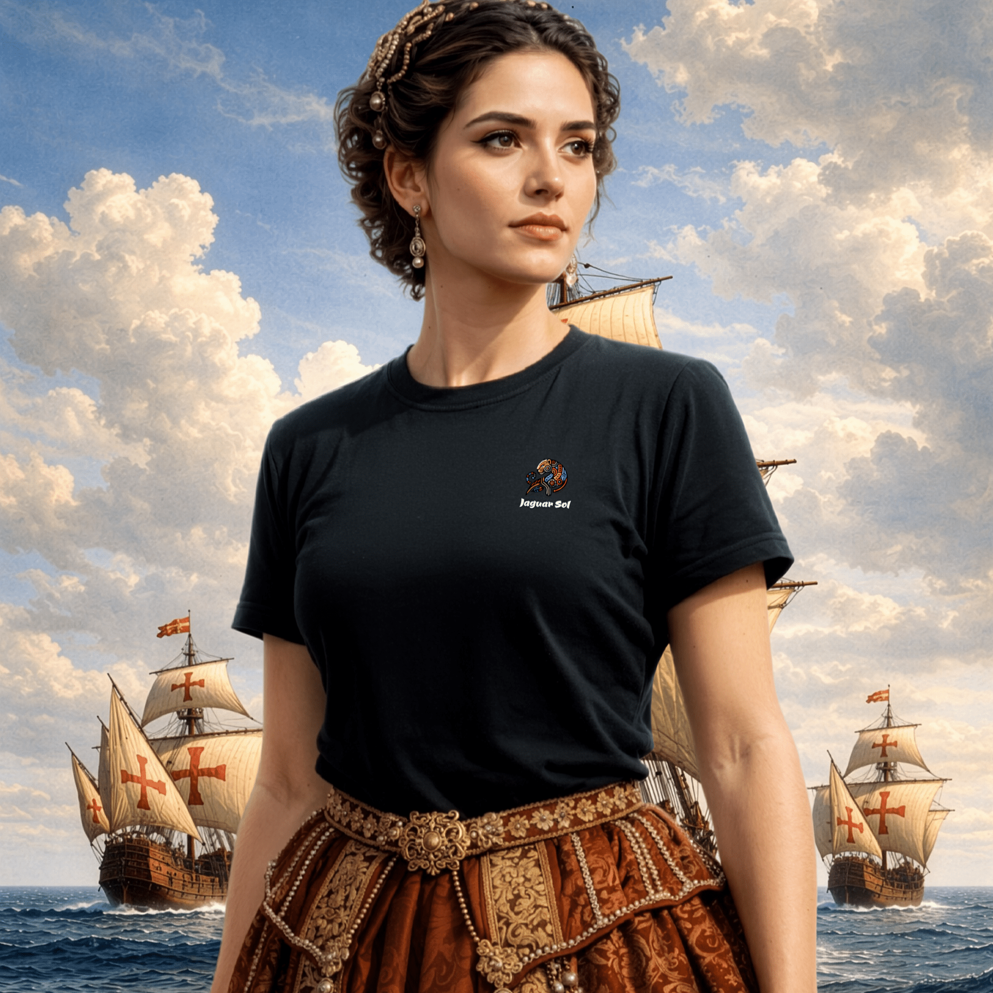 'El Almirante y el Mar Océano' Cristóbal Colón | Back - Print Graphic Tee - Jaguar Sol