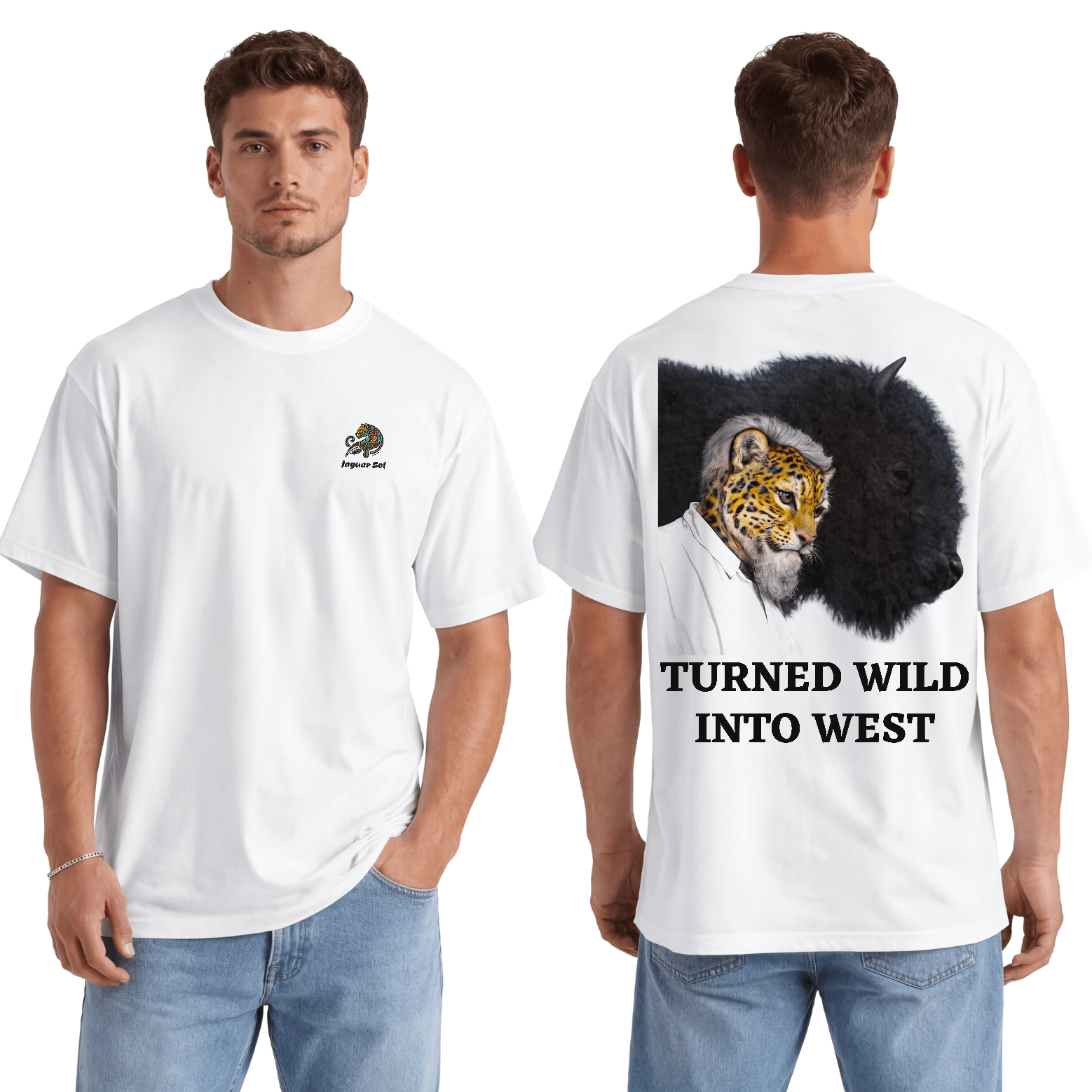 'Turned Wild Into West' Charles Goodnight | Back - Print Fitted Cultural Graphic Tee - Jaguar Sol