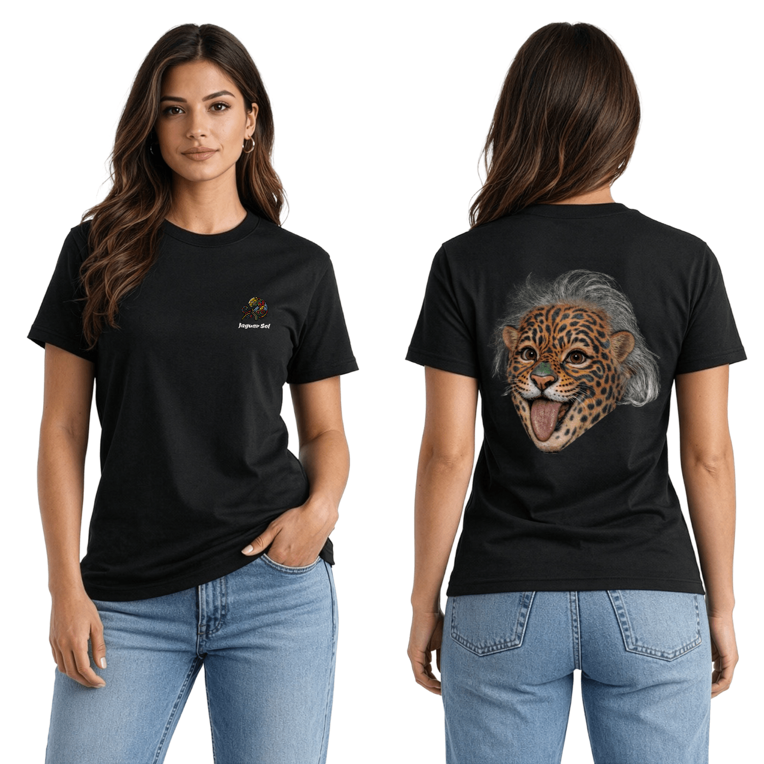 Albert Einstein Iconic Jaguar Portrait | Back - Print Fitted Cultural Graphic Tee - Jaguar Sol
