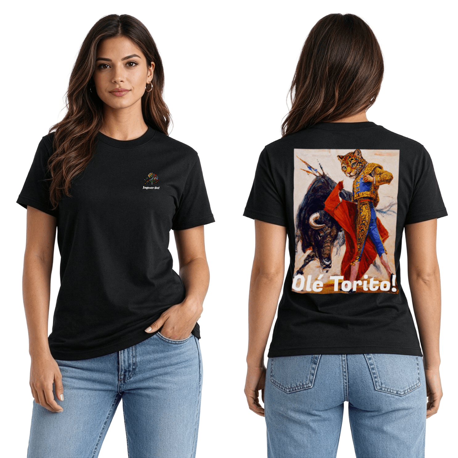 "Olé Torito!" Bullfighter Jaguar | Back - Print Fitted Cultural Graphic Tee - Jaguar Sol