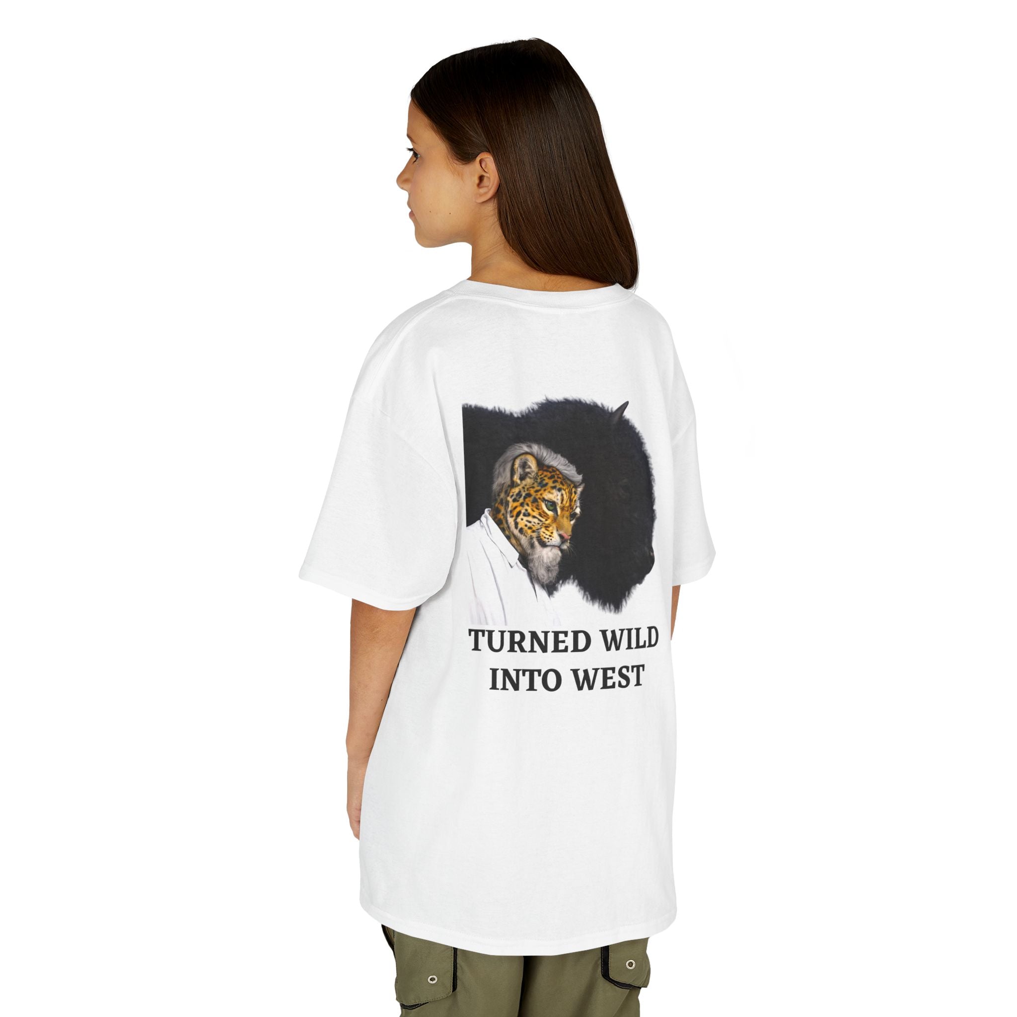 Kids "Turned Wild Into West" Charles Goodnight | Back - Print Fitted Cultural Graphic Tee - Jaguar Sol