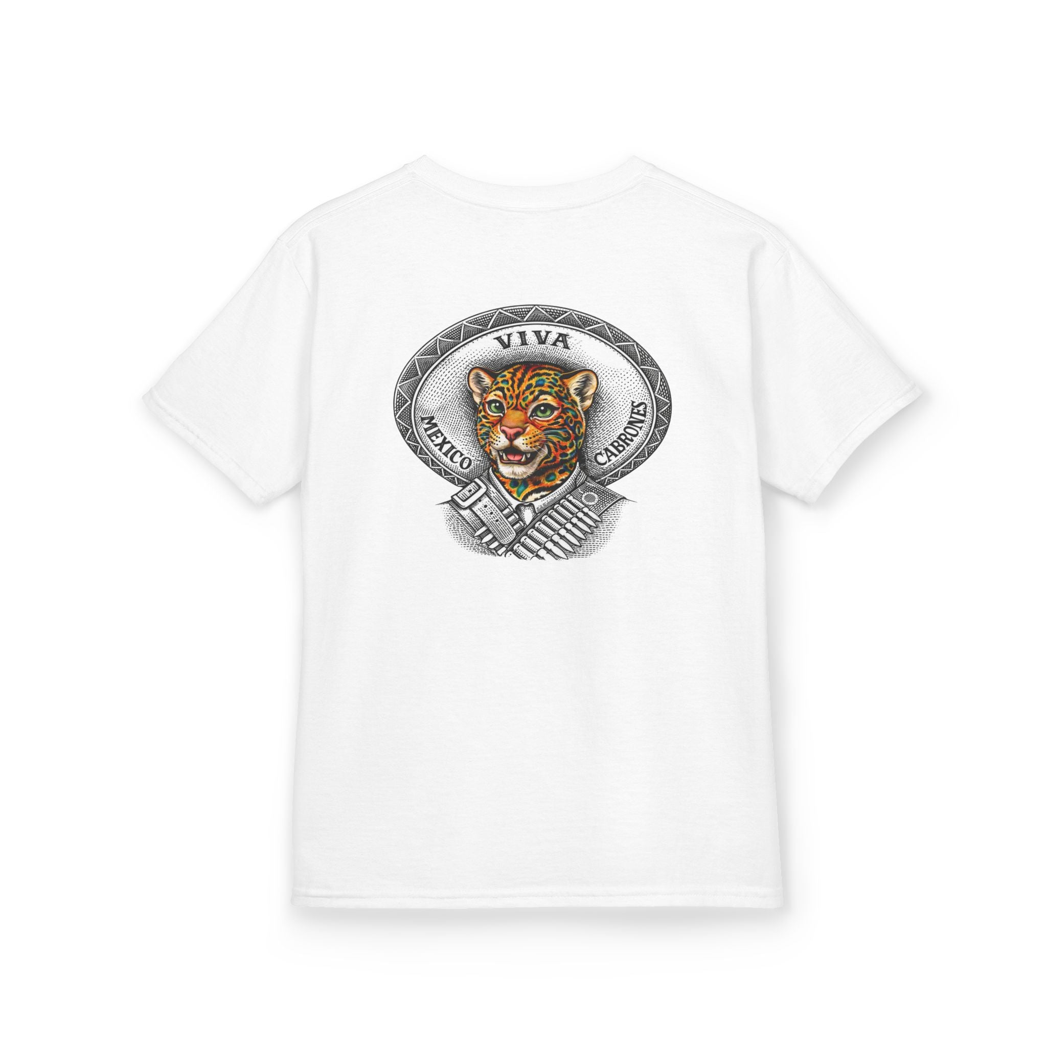 Kids "VMC" Viva Mexico Cabrones Sombrero Jag | Back - Print Fitted Cultural Graphic Tee - Jaguar Sol