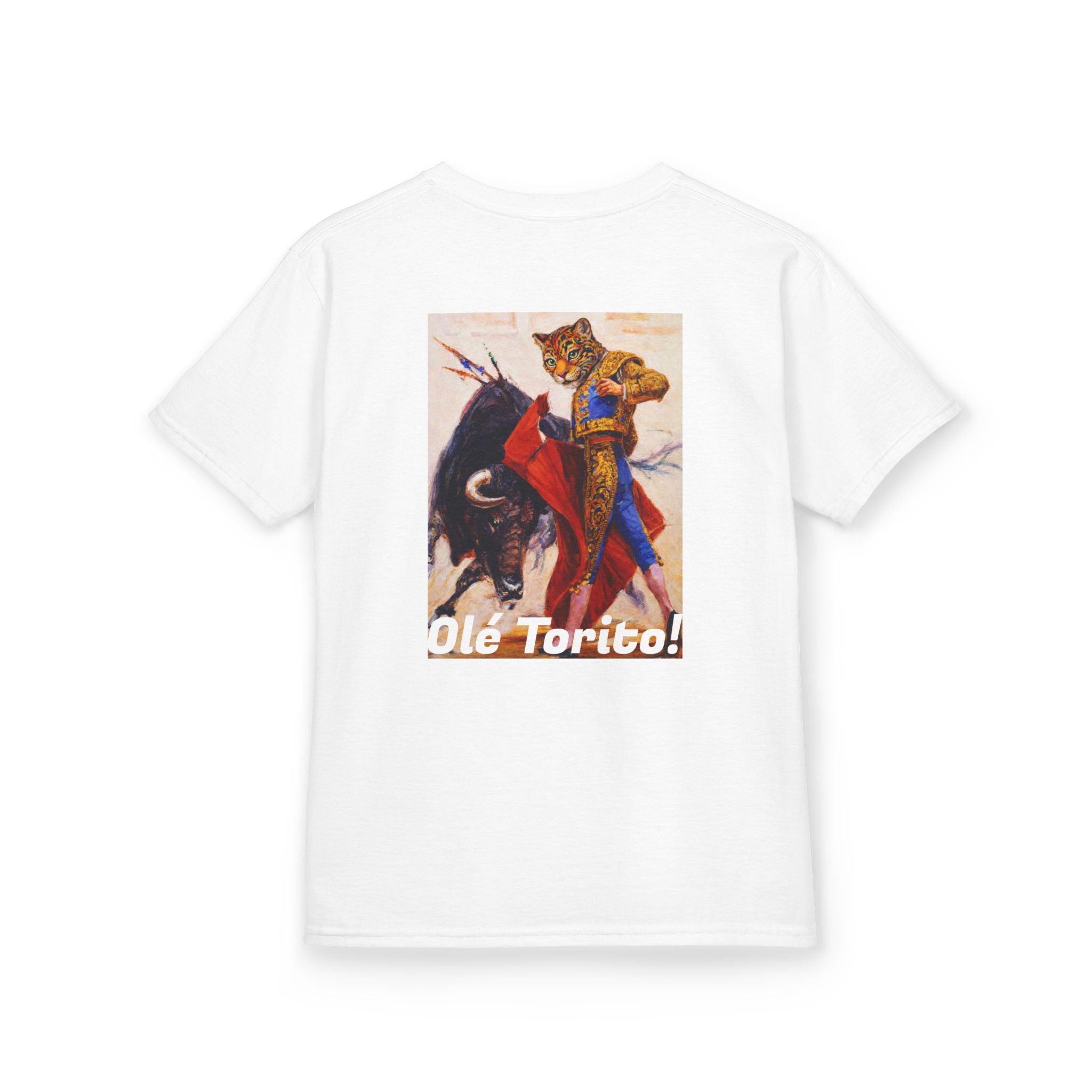 Kids "Olé Torito!" Bullfighter Jaguar | Back - Print Fitted Cultural Graphic Tee - Jaguar Sol
