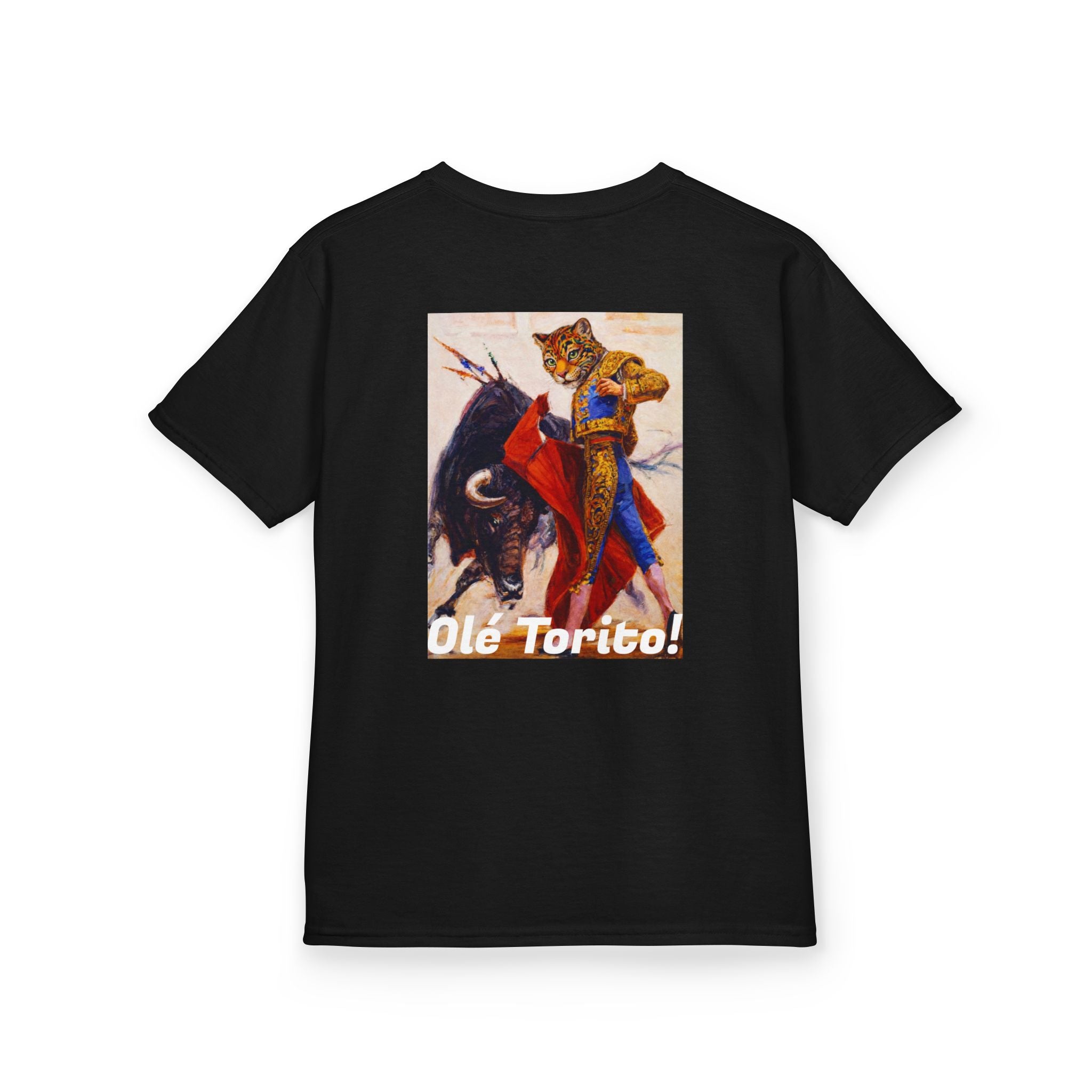 Kids "Olé Torito!" Bullfighter Jaguar | Back - Print Fitted Cultural Graphic Tee - Jaguar Sol