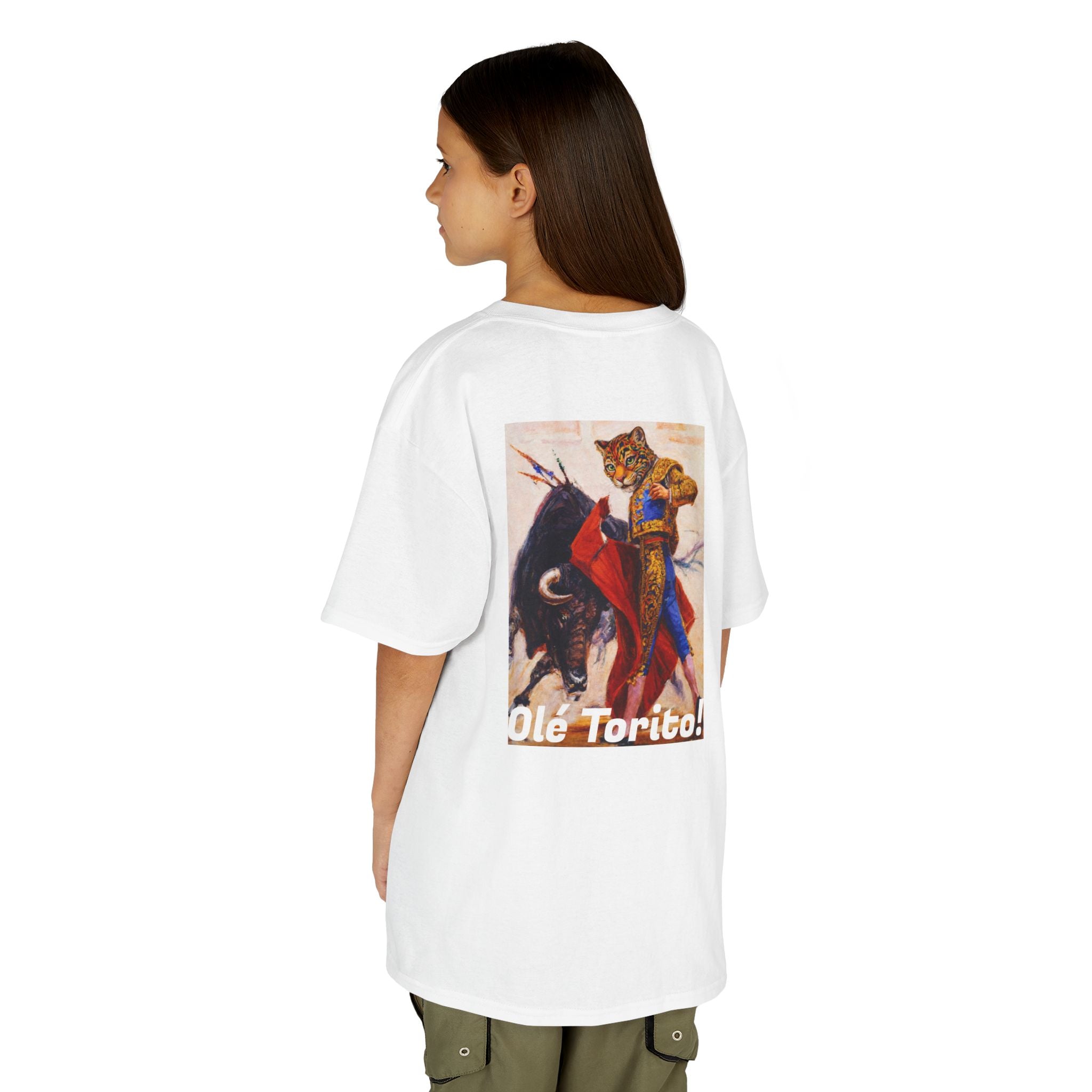 Kids "Olé Torito!" Bullfighter Jaguar | Back - Print Fitted Cultural Graphic Tee - Jaguar Sol