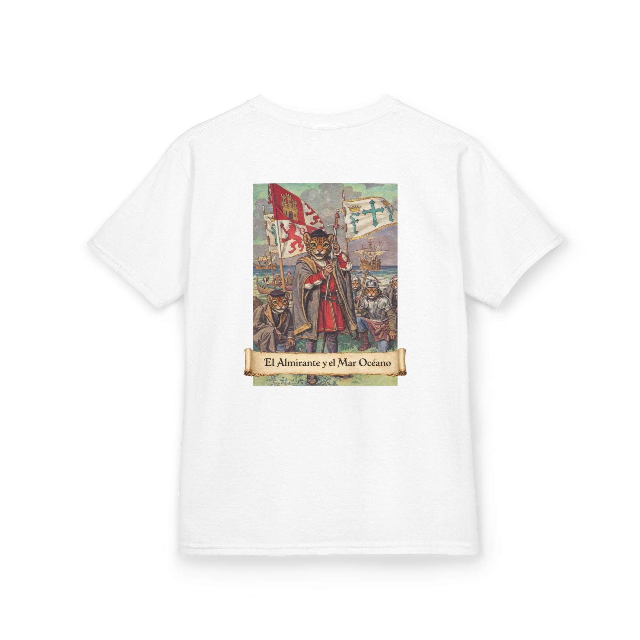 Kids "El Almirante y el Mar Océano" Cristóbal Colón | Back - Print Fitted Cultural Graphic Tee - Jaguar Sol