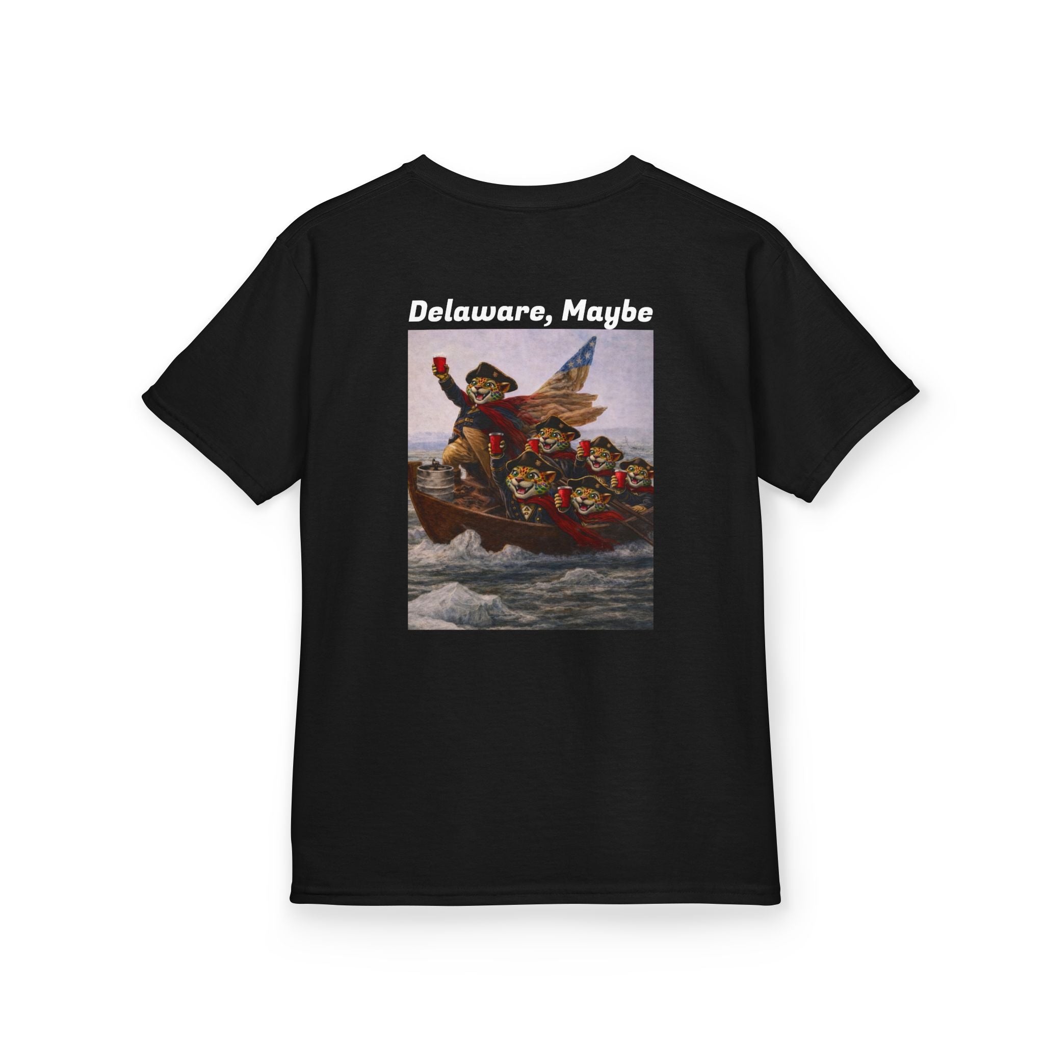 Kids "Delaware, Maybe" George Washington River Crossing | Back - Print Fitted Cultural Graphic Tee - Jaguar Sol
