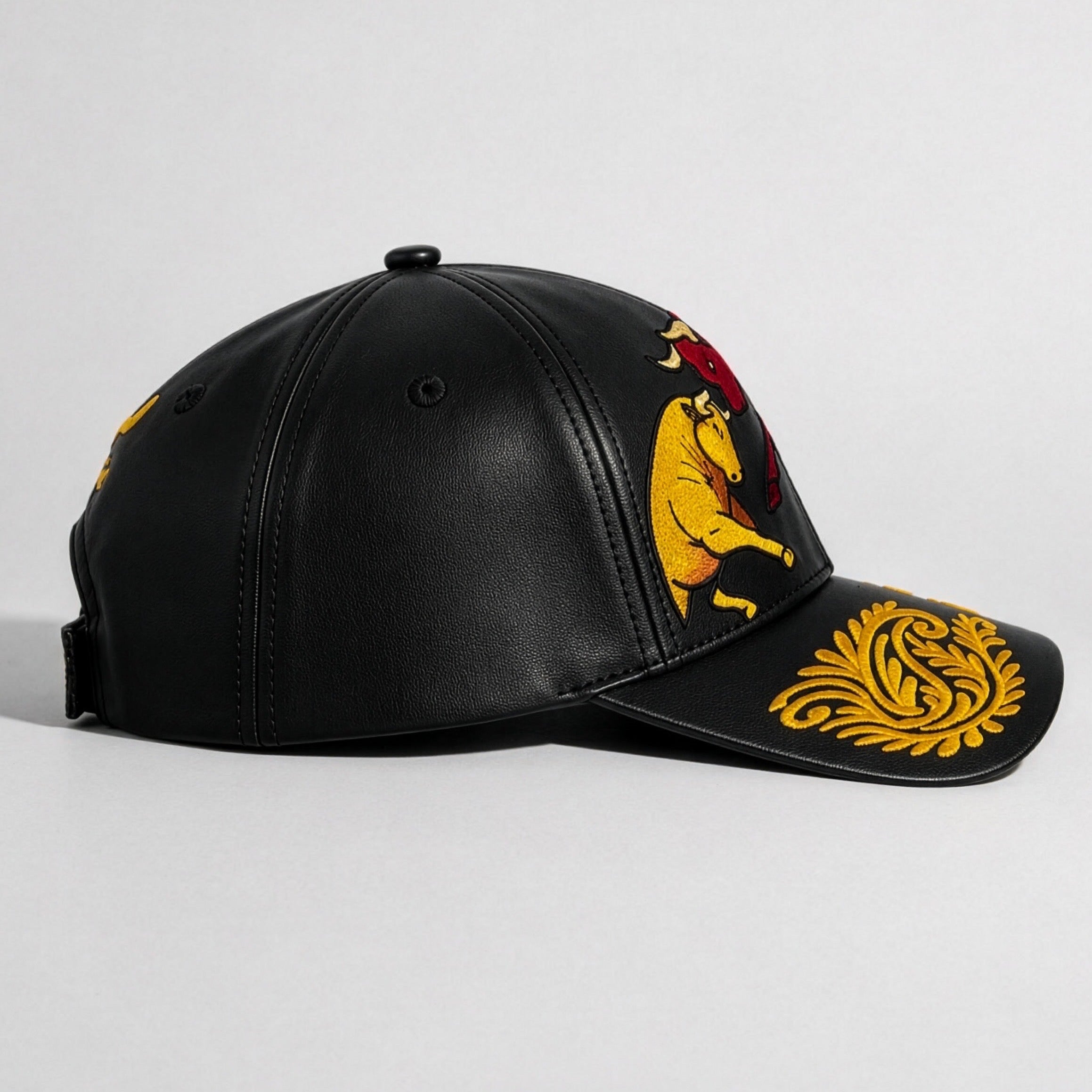 Duelo De Toros | Leather Premium Embroidered Cap - Jaguar Sol