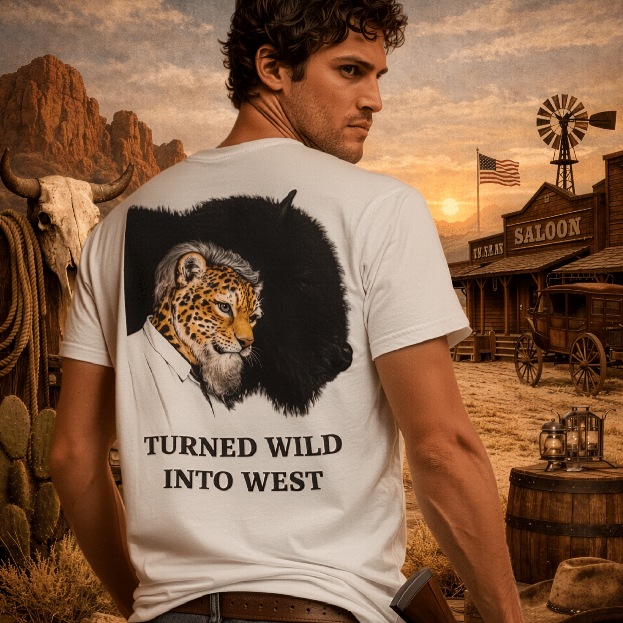 'Turned Wild Into West' Charles Goodnight | Back - Print Graphic Tee - Jaguar Sol