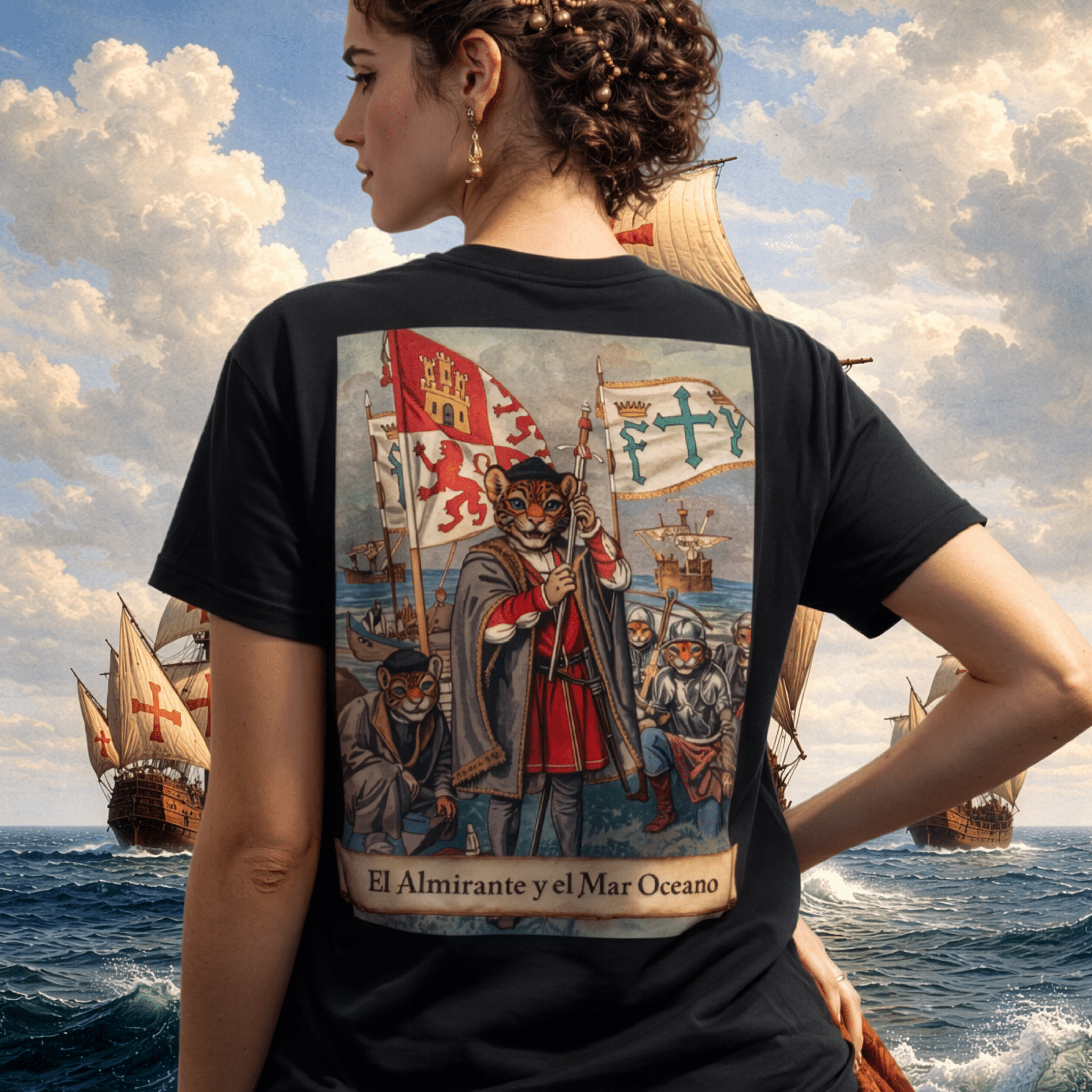 'El Almirante y el Mar Océano' Cristóbal Colón | Back - Print Graphic Tee - Jaguar Sol