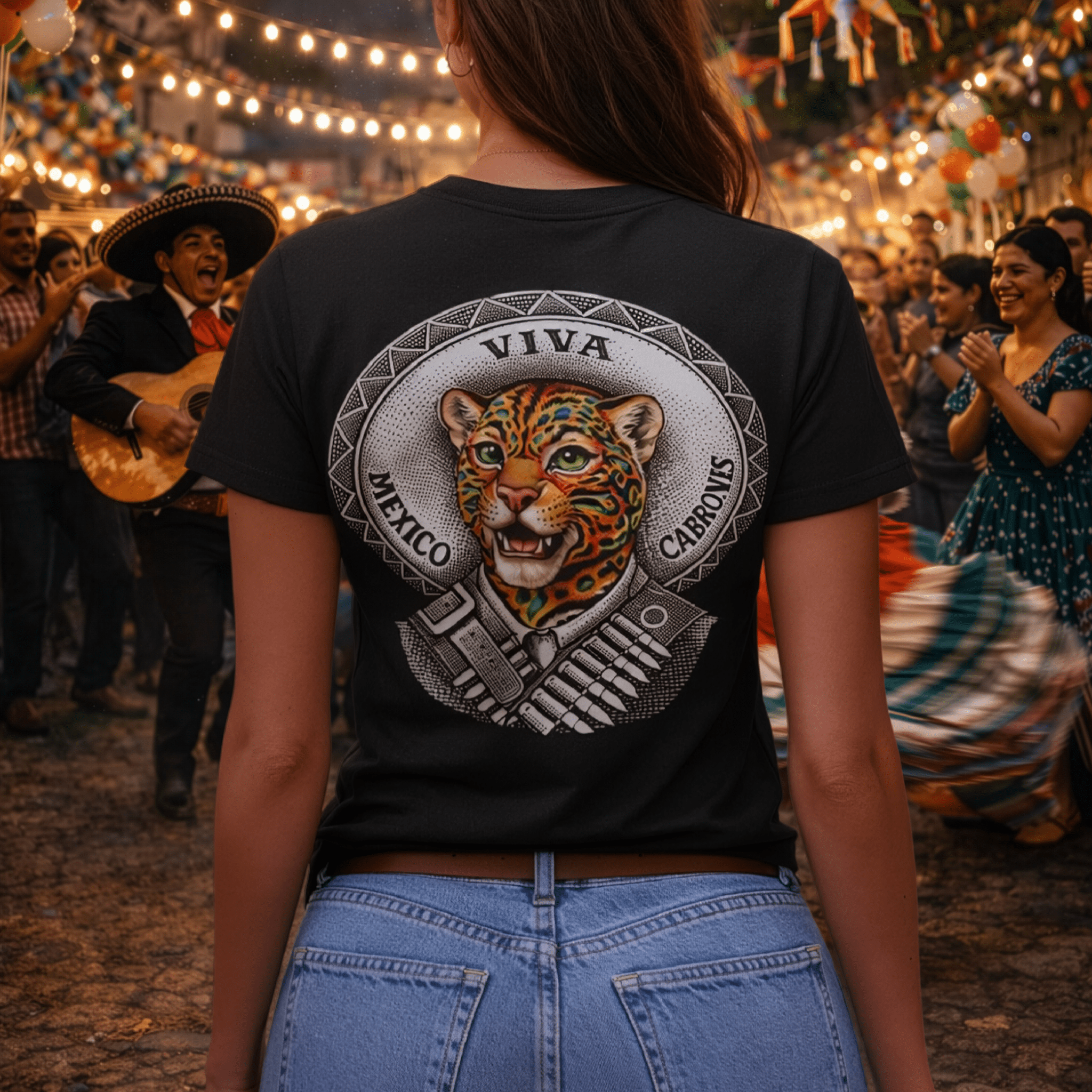 'Viva Mexico Cabrones' VMC Sombrero | Back - Print Graphic Tee - Jaguar Sol
