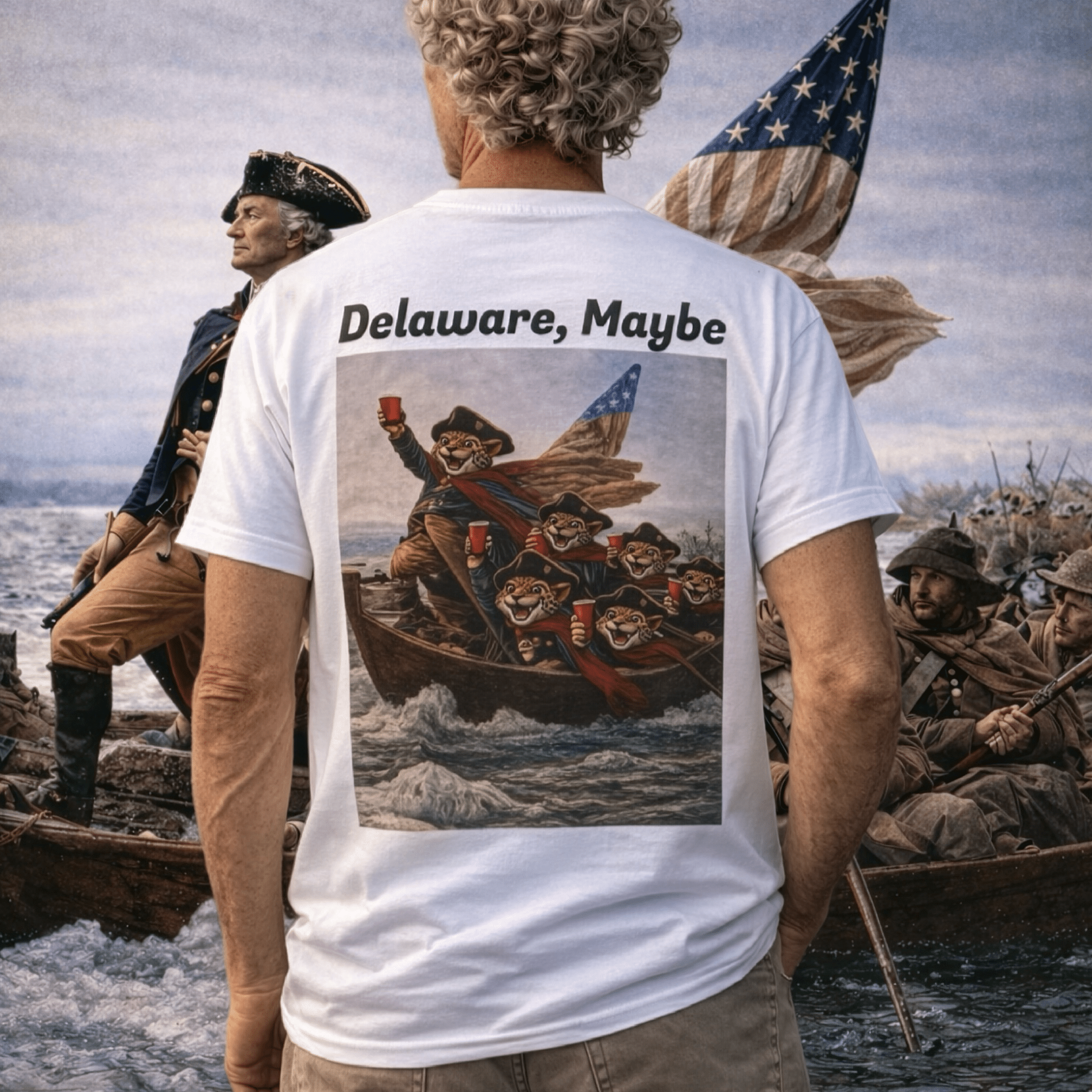 'Delaware, Probably' George Washington River Crossing | Back - Print Graphic Tee - Jaguar Sol