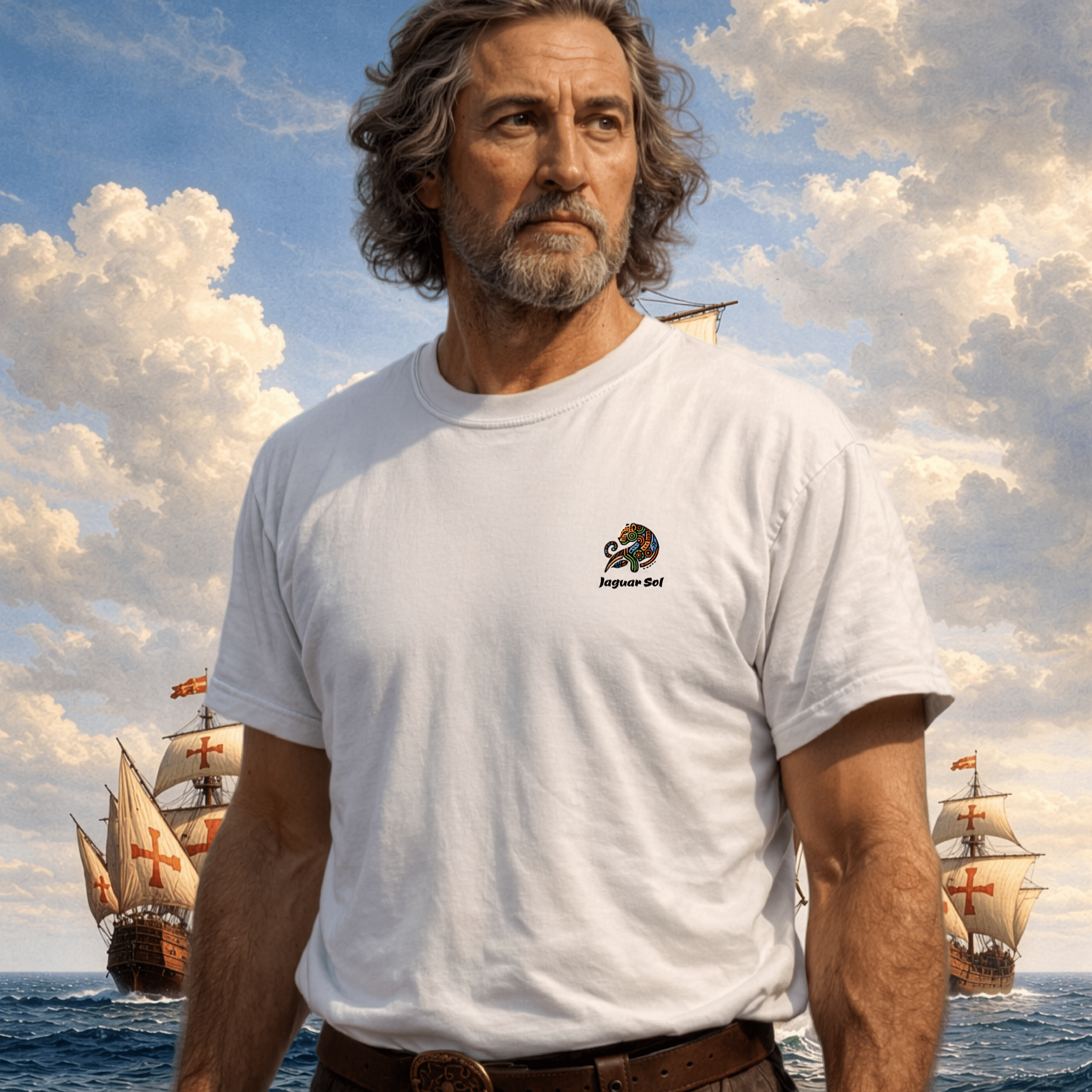 'El Almirante y el Mar Océano' Cristóbal Colón | Back - Print Graphic Tee - Jaguar Sol