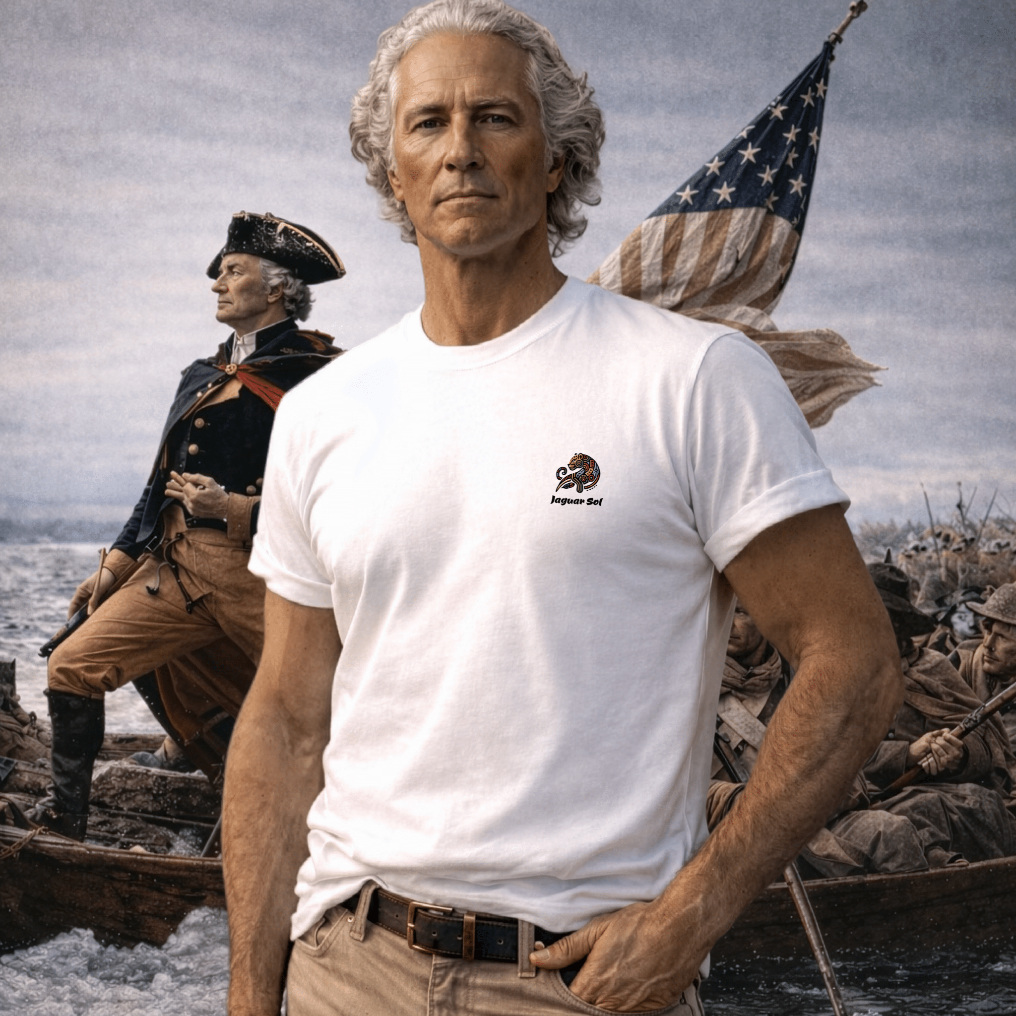 'Delaware, Probably' George Washington River Crossing | Back - Print Graphic Tee - Jaguar Sol
