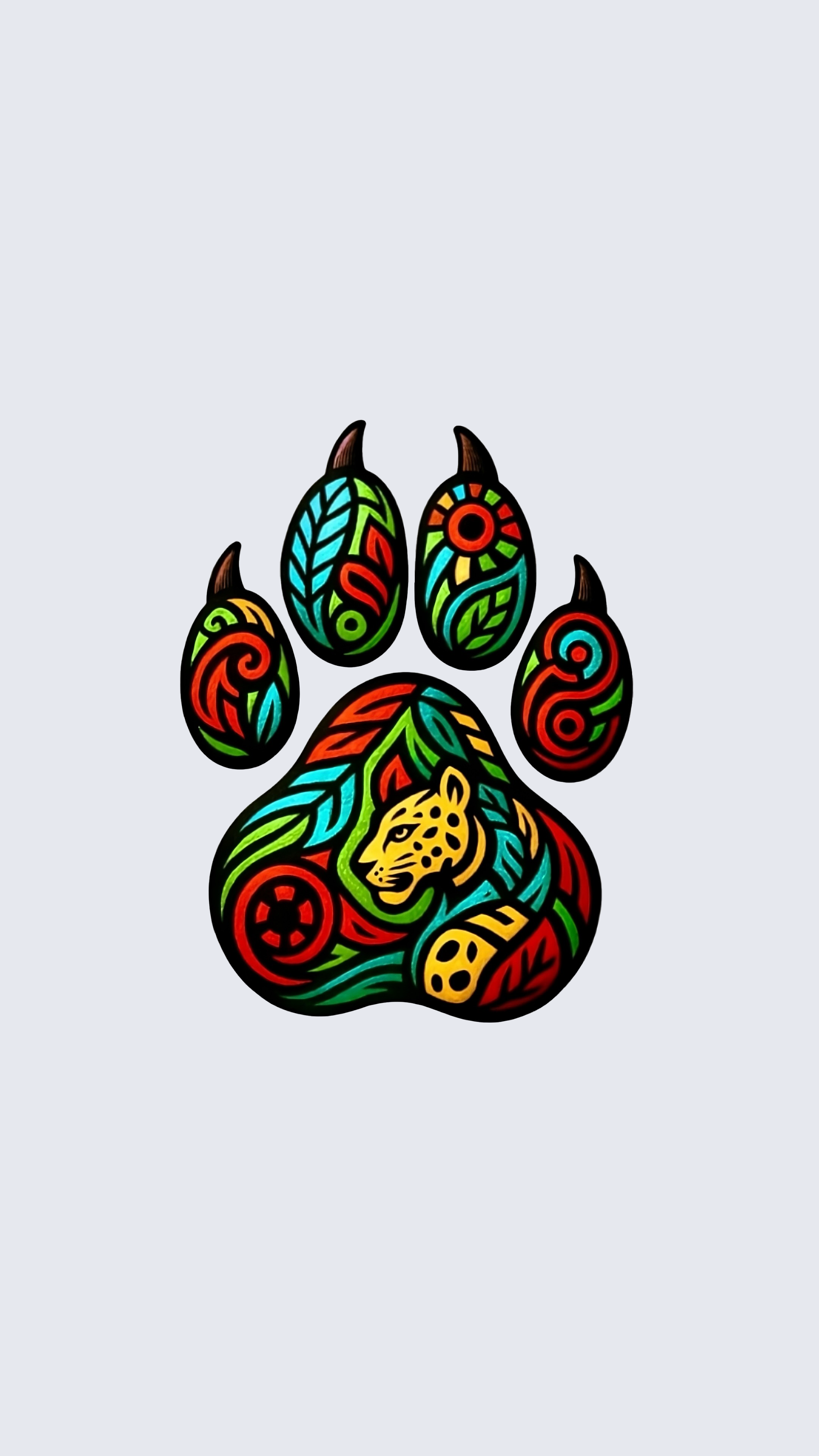 Colorful paw print Jaguar Sol design logo on a light gray background
