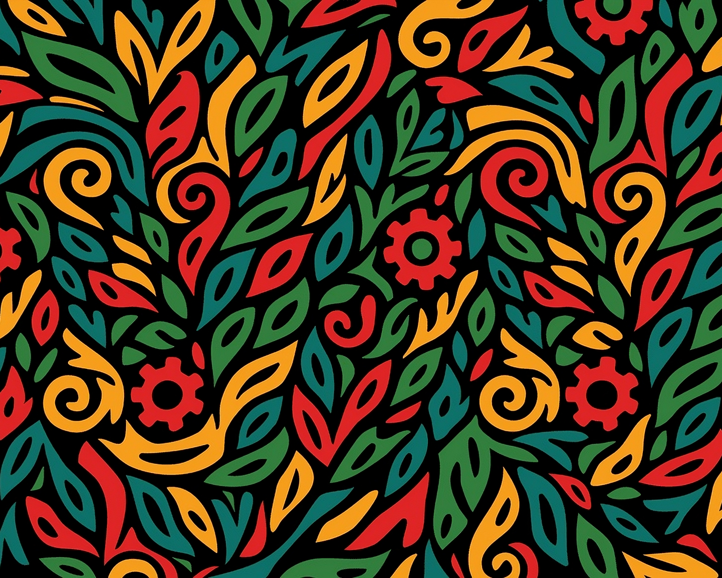 Jaguar Sol Original Abstract Colorful Swirling Pattern in Full Color. Red, Green, Yellow, Blue. 