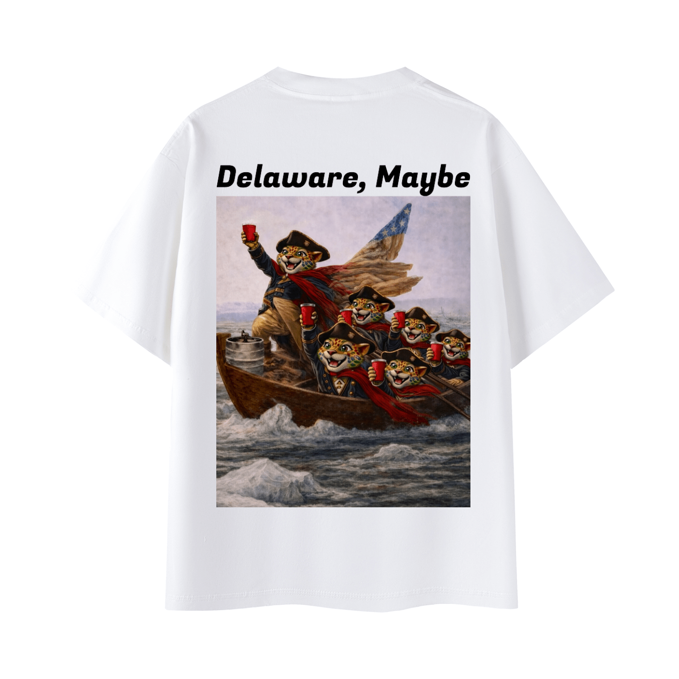 'Delaware, Maybe' George Washington River Crossing | Back - Print Fitted Cultural Graphic Tee - Jaguar Sol