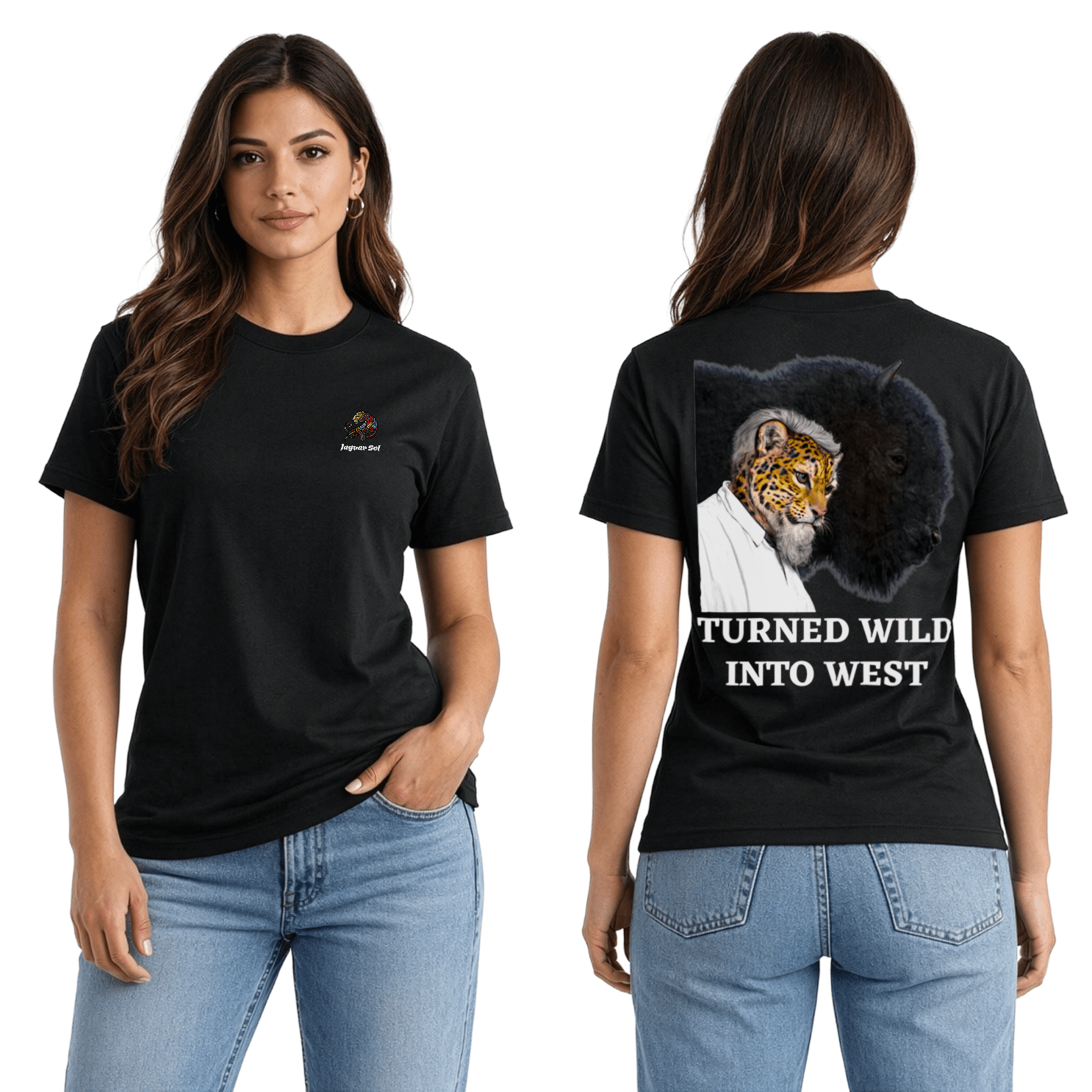 "Turned Wild Into West" Charles Goodnight | Back - Print Fitted Cultural Graphic Tee - Jaguar Sol